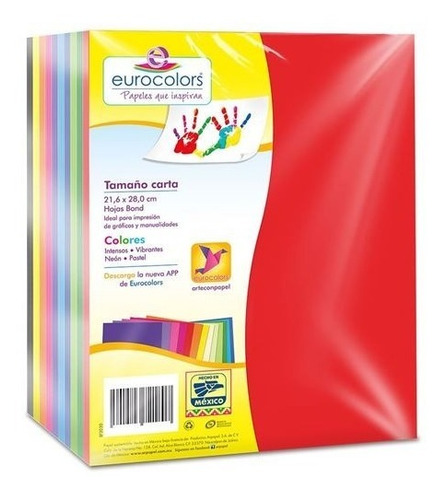 PAQUETE DE 100 HOJAS DE COLORES TAMAÑO CARTA 